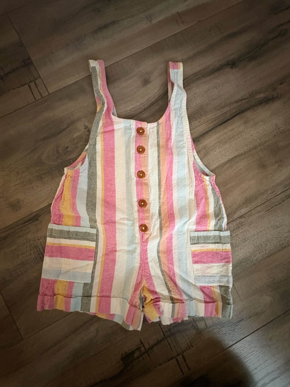 SOLD Roxy Pink, White & Yellow Striped Kids Romper